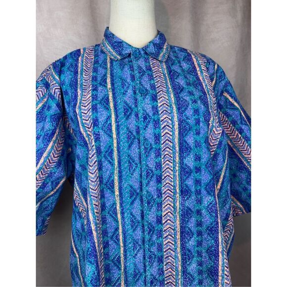 Vintage Men’s Button Up Tribal Aztec Wax Fabric Fastbreakers XL Western - Picture 3 of 7